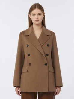 Double-breasted double-faced wool jacket - CAMEL