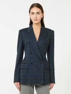 Double-breasted jacquard jersey blazer - CHINA BLUE