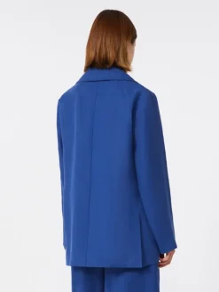 Double-breasted linen canvas jacket - CORNFLOWER BLUE