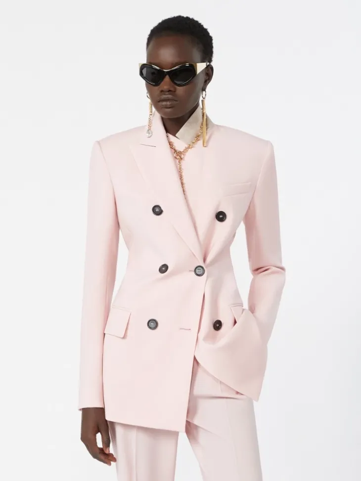 Double-breasted natural stretch wool blazer - ANTIQUE ROSE