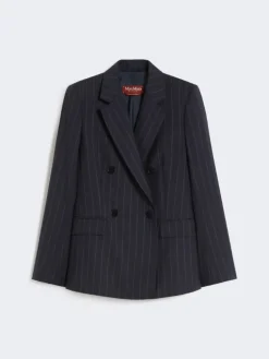 Double-breasted pinstripe wool blazer - NAVY