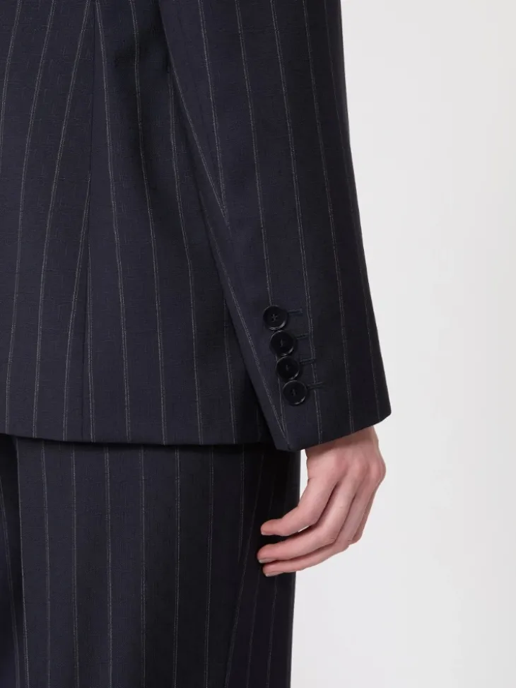 Double-breasted pinstripe wool blazer - NAVY