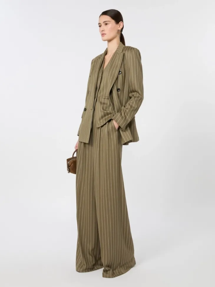 Double-breasted pinstripe jersey blazer - KAKI