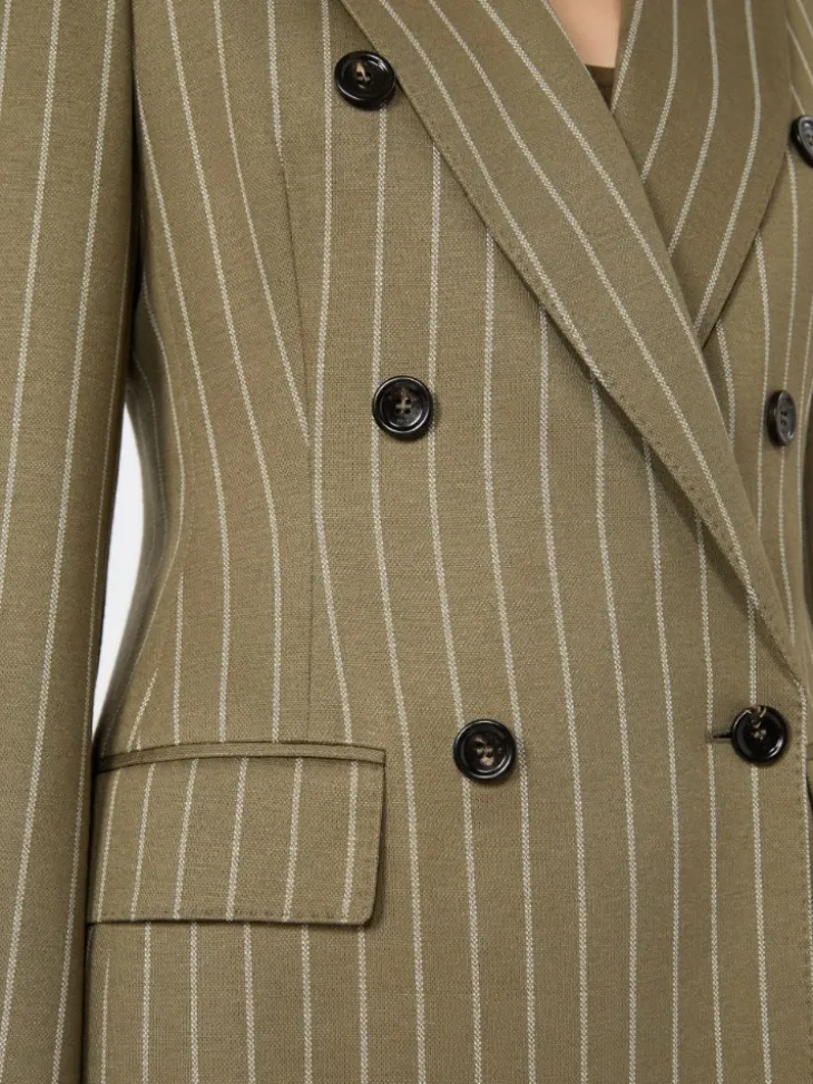 Double-breasted pinstripe jersey blazer - KAKI