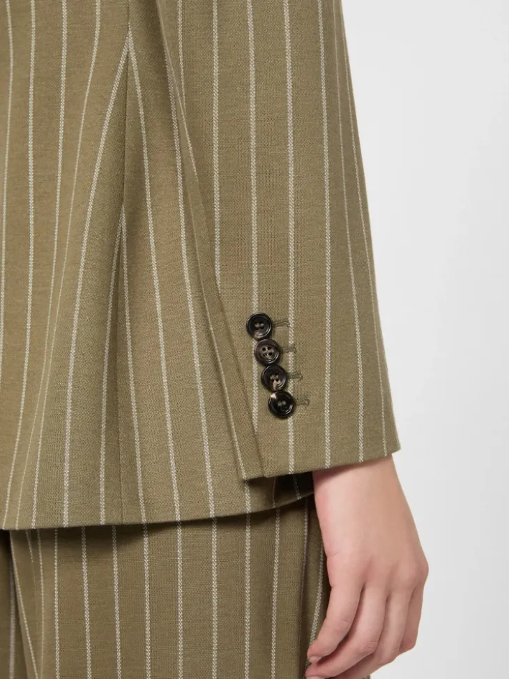 Double-breasted pinstripe jersey blazer - KAKI