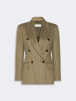 Double-breasted pinstripe jersey blazer - KAKI