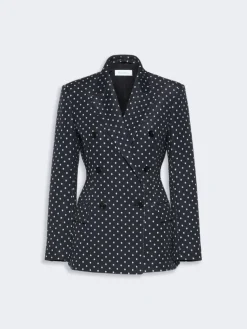 Double-breasted polka dot jersey blazer - ULTRAMARINE