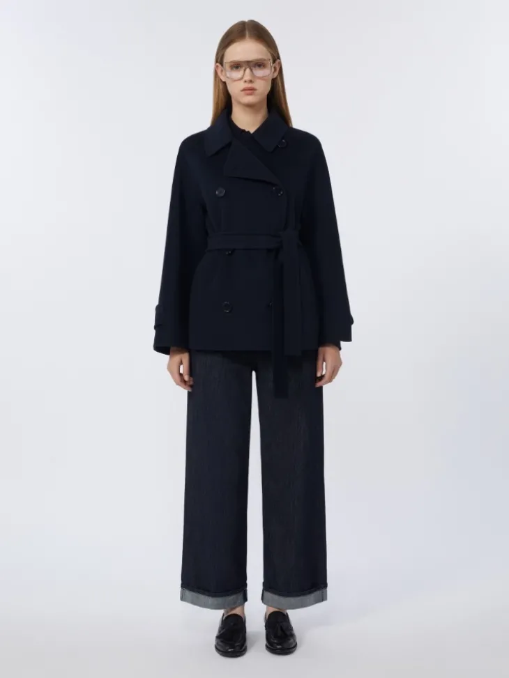 Double-breasted pure-wool cropped coat - MIDNIGHTBLUE