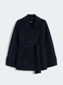 Double-breasted pure-wool cropped coat - MIDNIGHTBLUE
