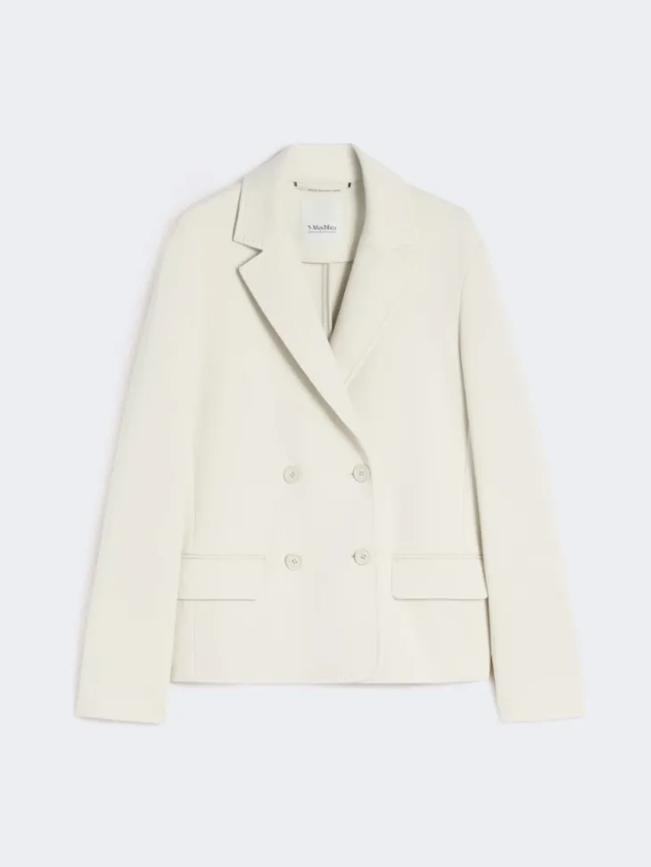 Double-breasted scuba jersey jacket - BEIGE