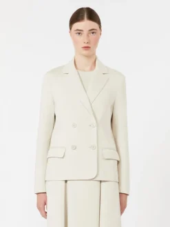 Double-breasted scuba jersey jacket - BEIGE