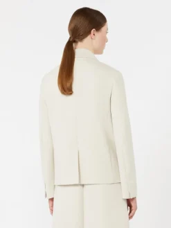 Double-breasted scuba jersey jacket - BEIGE