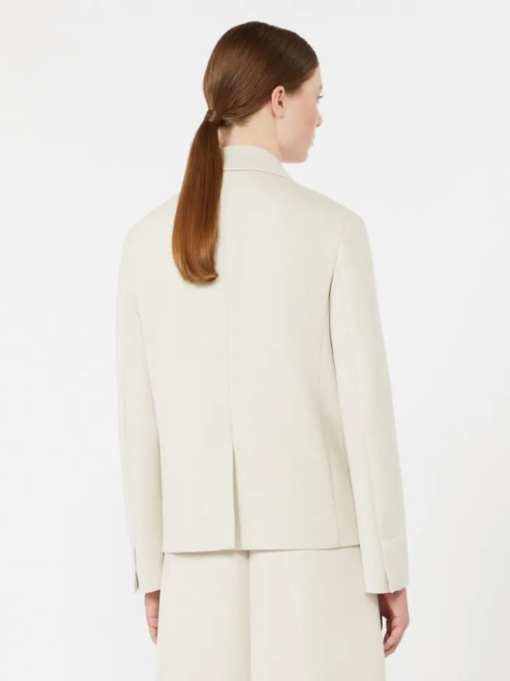 Double-breasted scuba jersey jacket - BEIGE