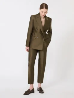 Double-breasted Shantung blazer - KAKI