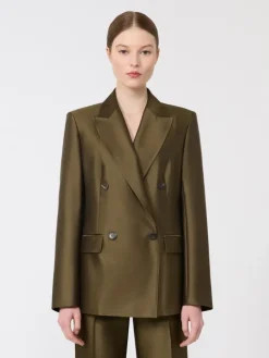 Double-breasted Shantung blazer - KAKI
