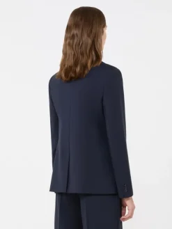 Double-breasted stretch wool blazer - NAVY