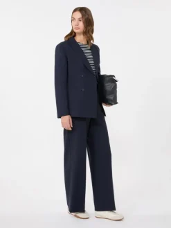 Double-breasted stretch wool blazer - NAVY