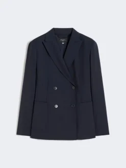 Double-breasted stretch wool blazer - NAVY