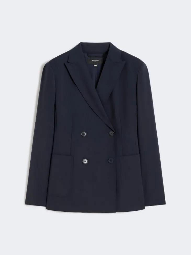Double-breasted stretch wool blazer - NAVY