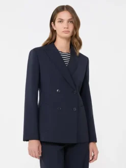Double-breasted stretch wool blazer - NAVY