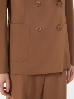 Double-breasted stretch wool blazer - TOBACCO