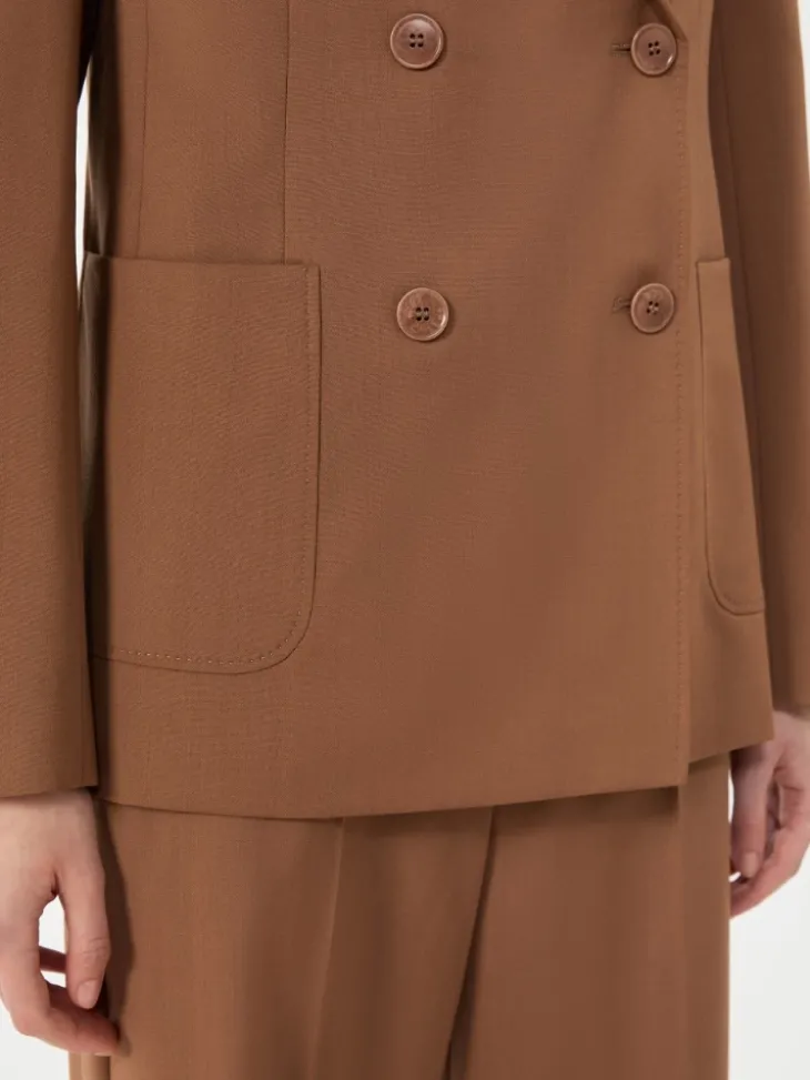Double-breasted stretch wool blazer - TOBACCO