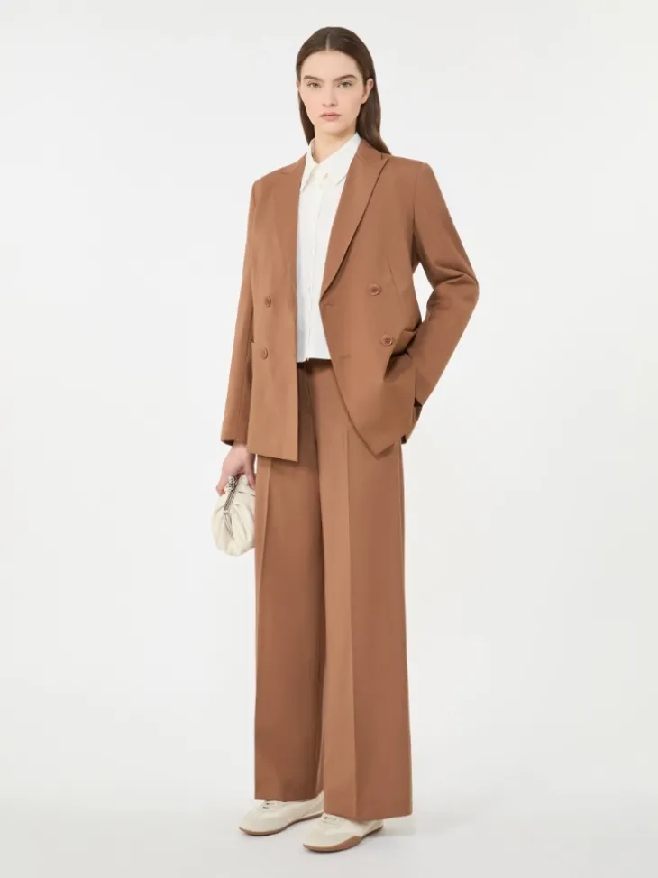 Double-breasted stretch wool blazer - TOBACCO