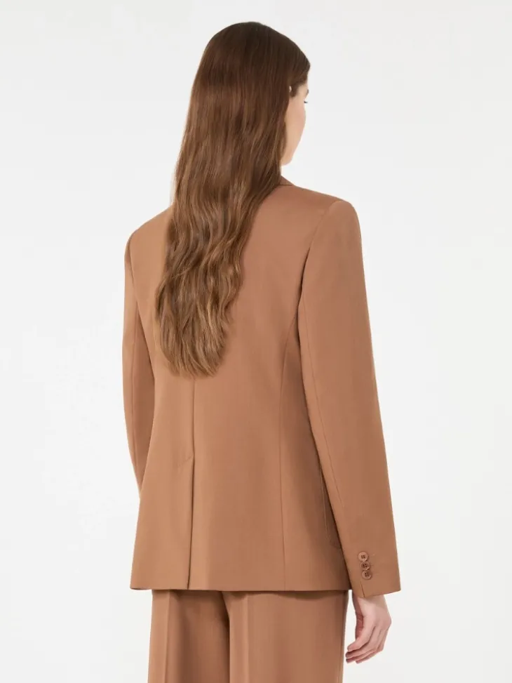 Double-breasted stretch wool blazer - TOBACCO