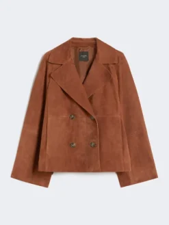 Double-breasted suede jacket - TERRA COTTA