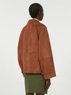 Double-breasted suede jacket - TERRA COTTA