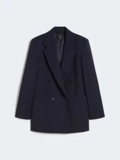 Double-breasted technical wool blazer - BLACK