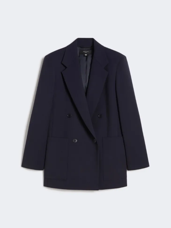 Double-breasted technical wool blazer - BLACK