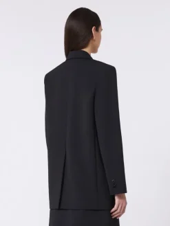 Double-breasted technical wool blazer - BLACK