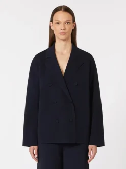 Double-breasted viscose crêpe jacket - ULTRAMARINE