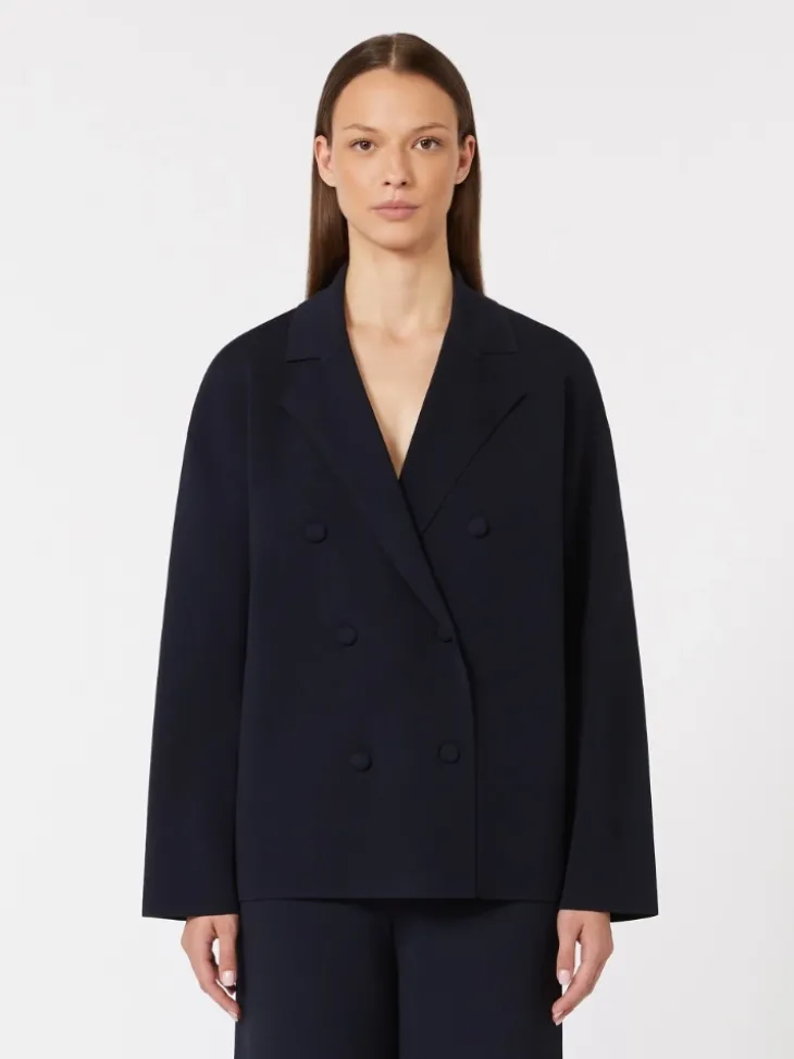 Double-breasted viscose crêpe jacket - ULTRAMARINE