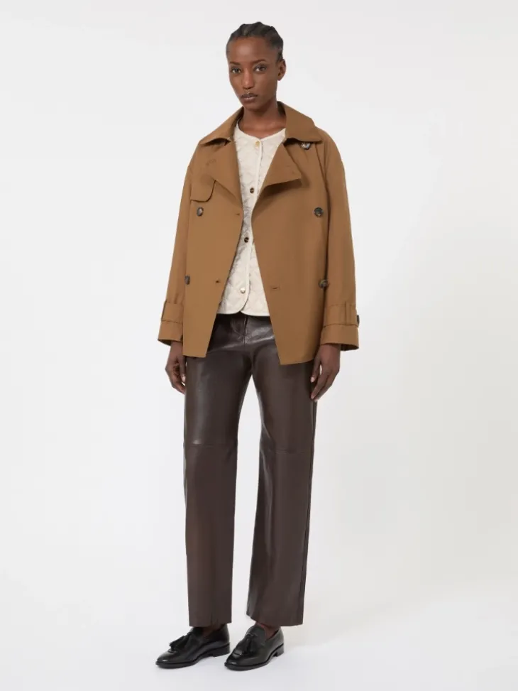 Double-breasted water-repellent cotton trench coat - TOBACCO