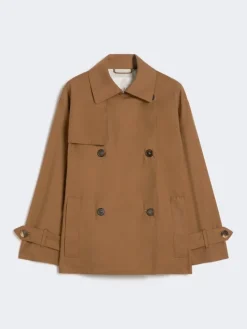 Double-breasted water-repellent cotton trench coat - TOBACCO