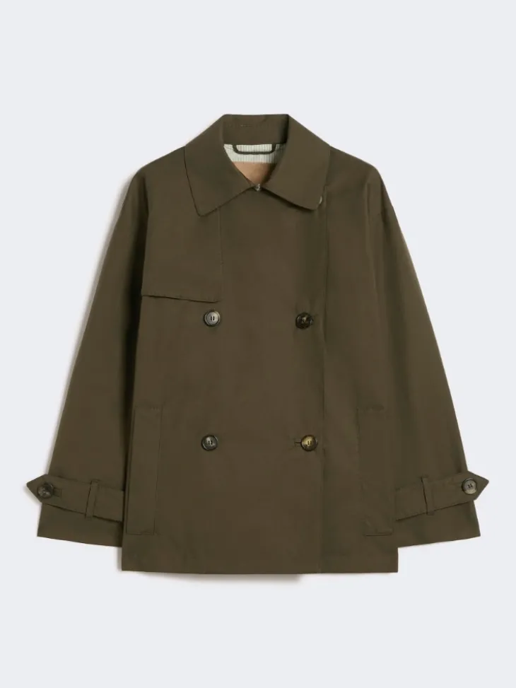 Double-breasted water-repellent cotton trench coat - GREEN
