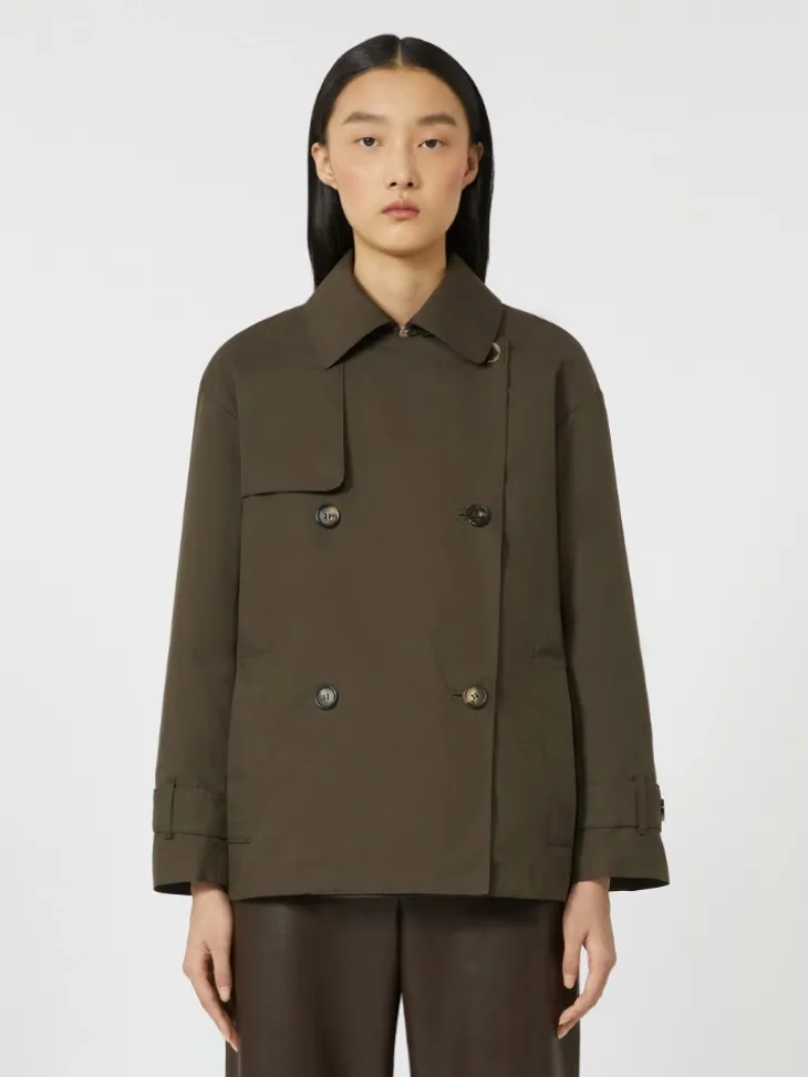 Double-breasted water-repellent cotton trench coat - GREEN