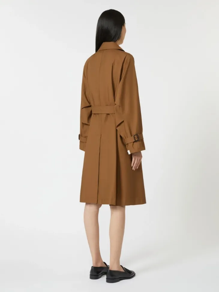 Double-breasted water-repellent twill trench coat - TOBACCO