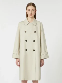 Double-breasted water-repellent twill trench coat - NATURAL
