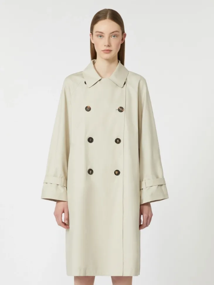 Double-breasted water-repellent twill trench coat - NATURAL