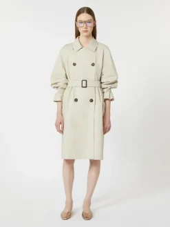 Double-breasted water-repellent twill trench coat - NATURAL