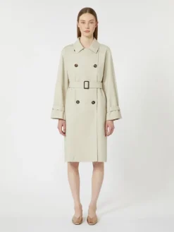 Double-breasted water-repellent twill trench coat - NATURAL