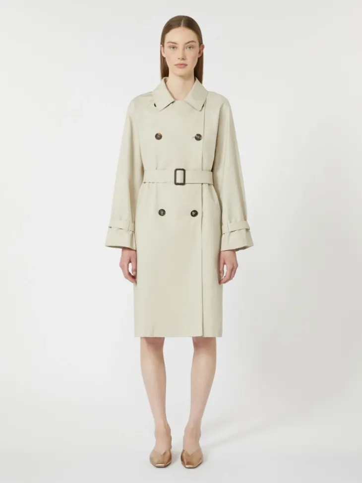 Double-breasted water-repellent twill trench coat - NATURAL