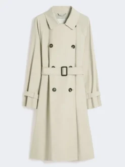 Double-breasted water-repellent twill trench coat - NATURAL