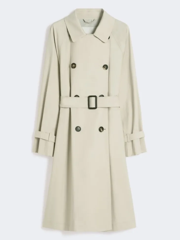 Double-breasted water-repellent twill trench coat - NATURAL