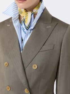 Double-breasted wool and silk blazer - CAMEL