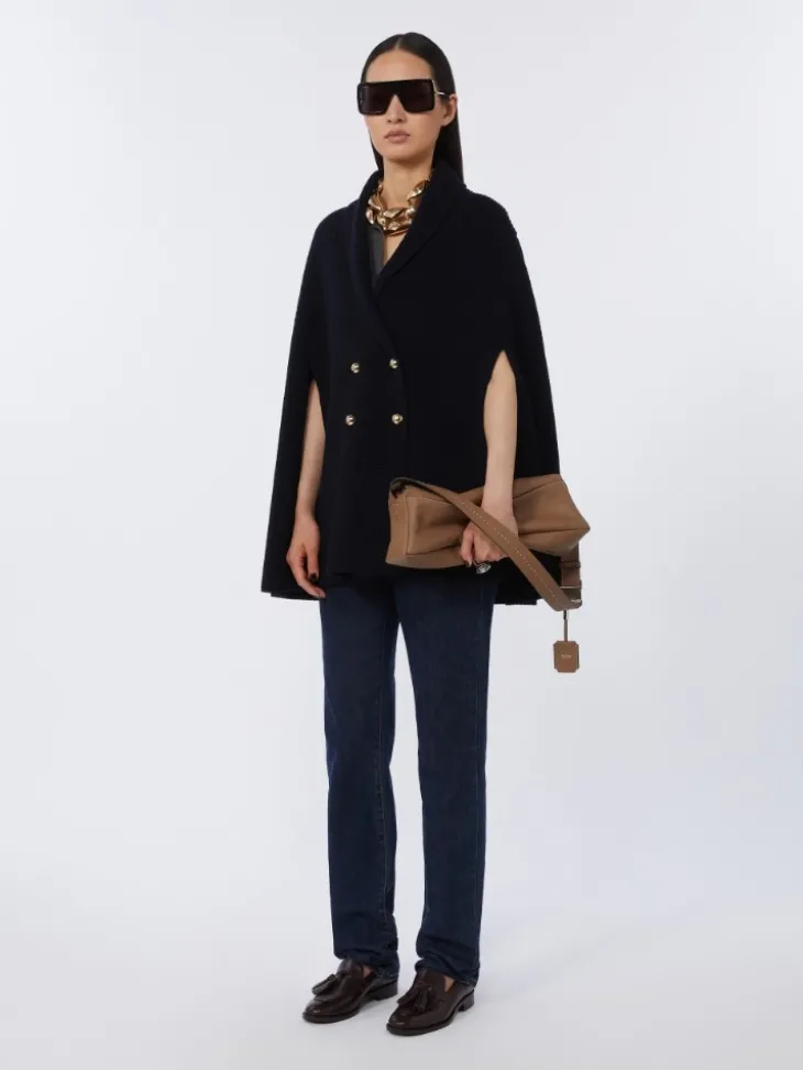 Double-breasted wool cape - MIDNIGHTBLUE