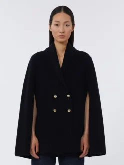 Double-breasted wool cape - MIDNIGHTBLUE